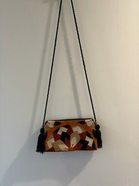 Geometric tapestry Crossbody Bag in Orange, Rust,Black & Cream